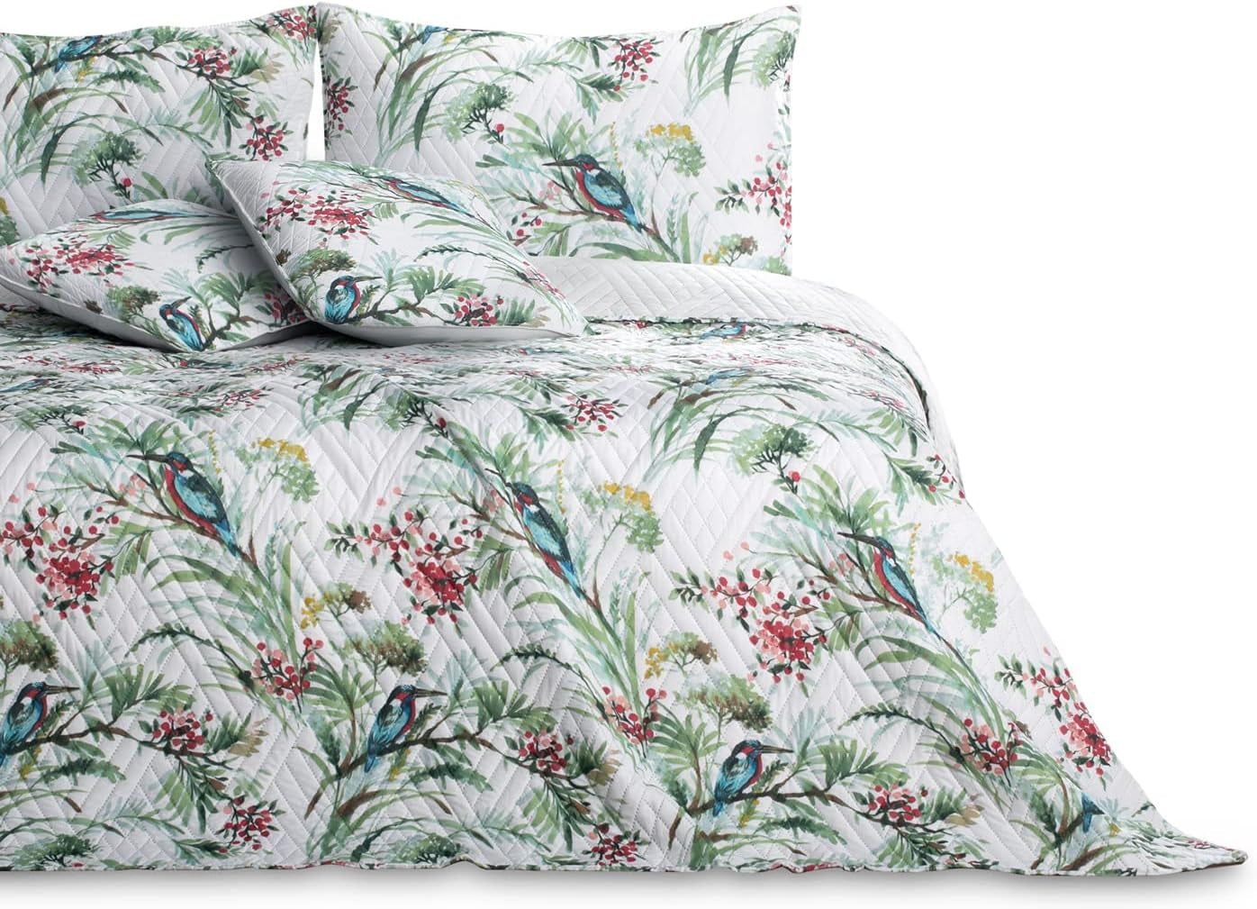 Ameliahome Sengetæppe Sengetæppe 260X280 Cm To sider Nem pleje Quiltning Plantemønster Fuglemønster Multicolor Kingfisher Senge og tæpper Besuche den AmeliaHome-Store Kingfisher 260 X 280