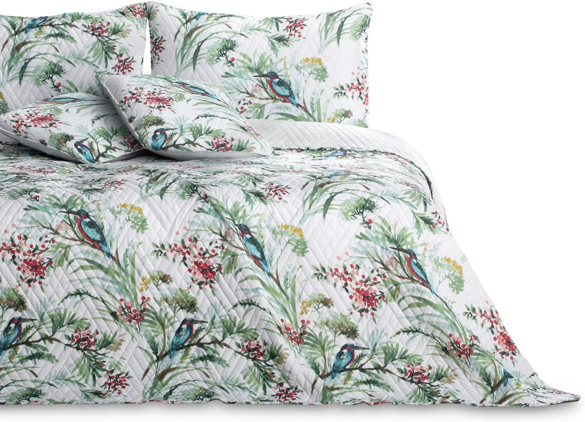 Ameliahome Sengetæppe Sengetæppe 260X280 Cm To sider Nem pleje Quiltning Plantemønster Fuglemønster Multicolor Kingfisher Senge og tæpper Besuche den AmeliaHome-Store Kingfisher 260 X 280