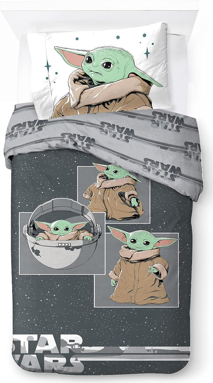 Sengetøj til børn, unisex, prinsesser og superhelte, 100% bomuld Sengetøj - børn Naty Shop Grey - Mandalorian 135X200/50X70 (2 stk)