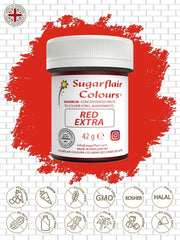 Colorant alimentar Sugarflair Max Concentrated Red Extra, colorant alimentar foarte concentrat pentru marțipan și fondant, colorant pastă Max Concentrate - 42 g
