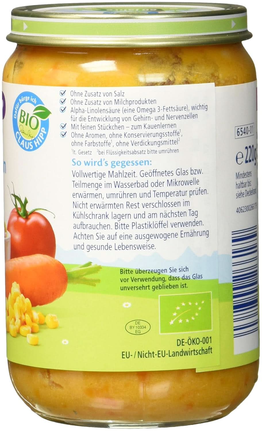 Hipp økologiske nudler med skinke og grøntsager, pakke med 6 stk (6 x 220 gram) Mor og barn Naty Shop