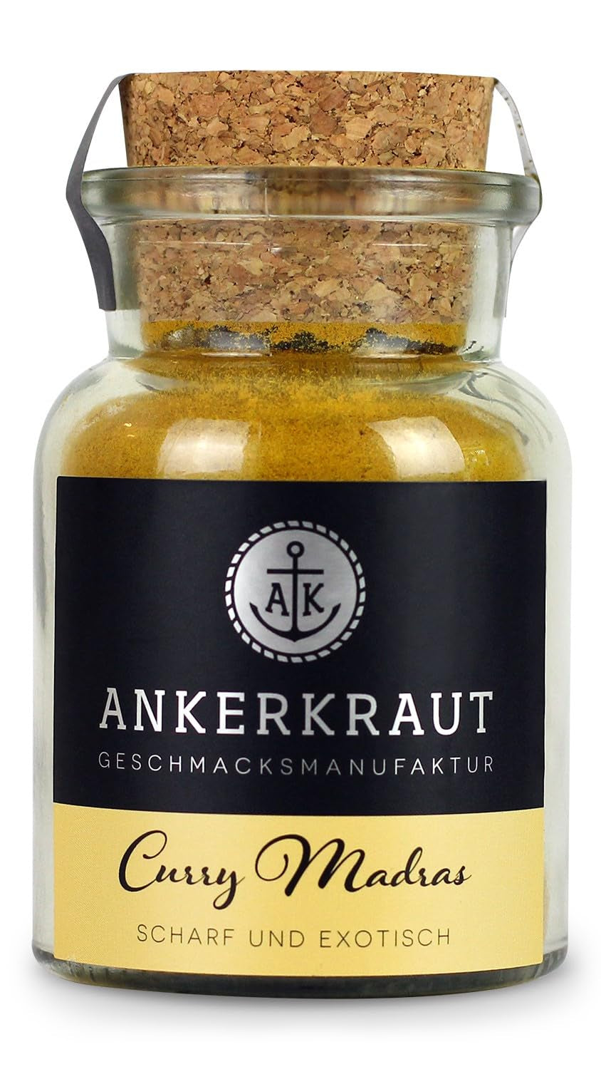 Ankerkraut Curry Madras, frisch-fruchtiges Curry-Pulver passend zu Fleisch, Fisch & Gemüse, mit Chili, Leicht Scharf, 130g im Aromadichten Beutel