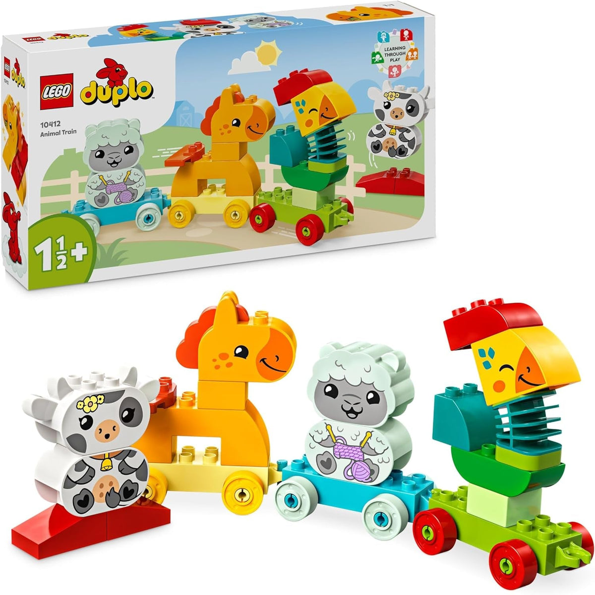 LEGO DUPLO Dyretog, Toglegetøj på hjul, Kreativ bygning og genopbygning af dyrefigurer, Pædagogisk legetøj til småbørn, Fødselsdagsgave til dyreelskere Piger og drenge 1½ år 10412 Byggesæt Besuche den LEGO-Store Single