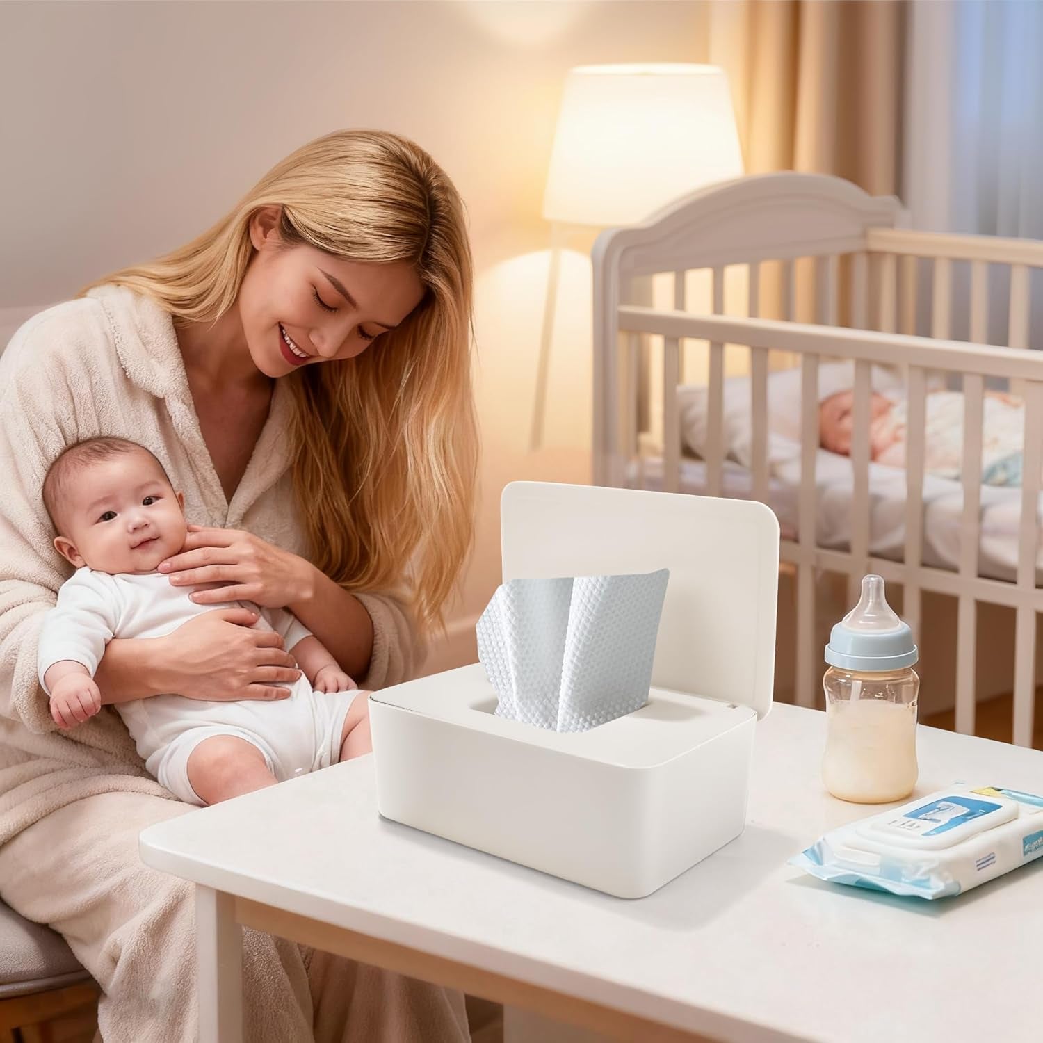 Vådservietterboks med låg, vådservietterboks, dispenser til babyvådservietter, vandtæt og forseglet opbevaringsboks, vådservietterdispenser til badeværelse, køkken, hvid