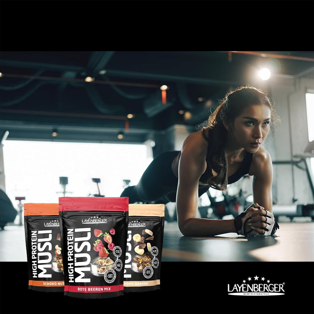 Layenberger 3K højproteinmüsli, 50% Eiweiß og 18% Kohlenhydrat - Enkeltpakke (1X 390 G) - Schoko-Nuss Cereale Naty Shop