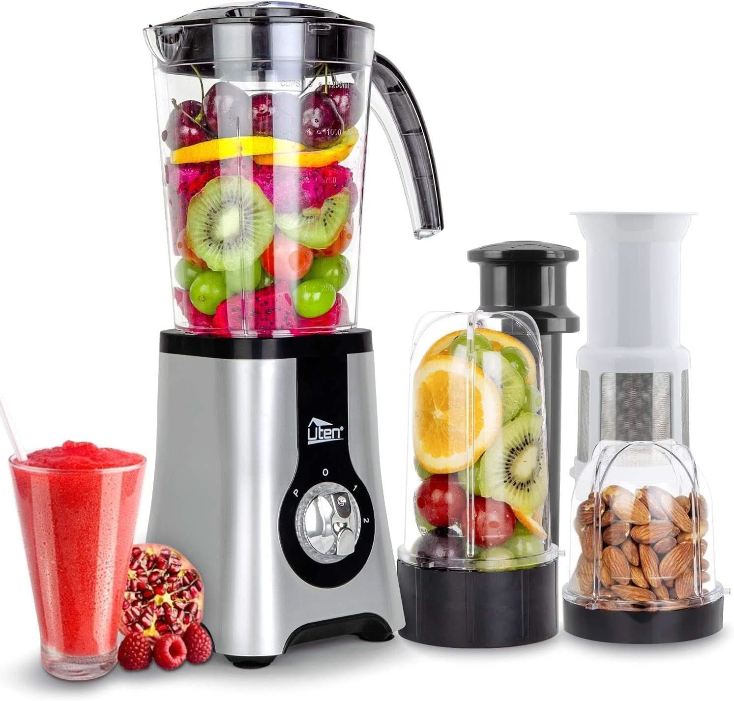 Uten Standmixer 2L, 1800 W Mixer Hochleistungsmixer, Pulse Und 5 Geschwindigkeiten, Edelstahlgehäuse, 6 Klingen, Macht Milchshake-Smoothies, Mahlbare Kaffeebohnen Mama si Copilul Naty Shop 1.25L (5 In 1)+380W+ 3 Gang