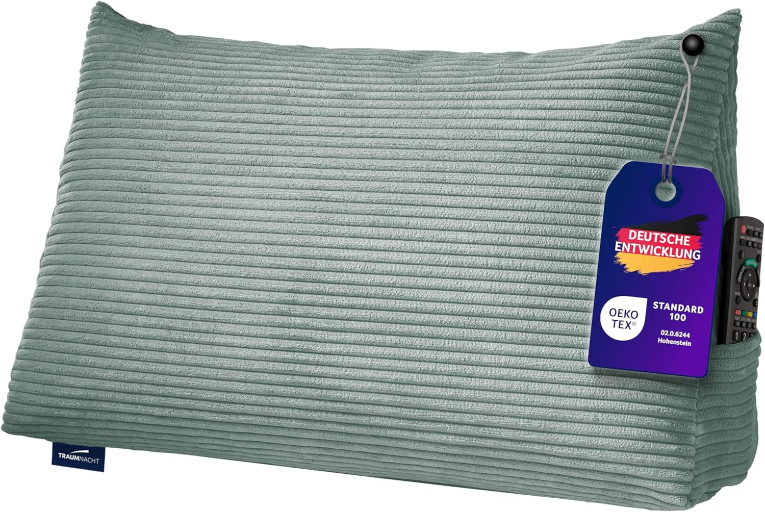 Pernă de citit Traumnacht Cozy Back Cushion, 70 x 40 cm gri închis, husă detașabilă și lavabilă din 100% poliester, buzunar lateral practic, certificată Oeko-Tex, produsă conform standardelor germane de calitate