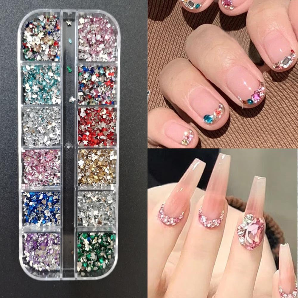 2000Pcs Bunte Strasssteine Nägel Glitzersteine Nail Charms Nailart Edelsteine Nagel Steine Glitzer Steine Nagel Charms Nägel Zubehör Kristalle Diamant Nageldesign Strass Nail Art Rhinestones Nail Gems