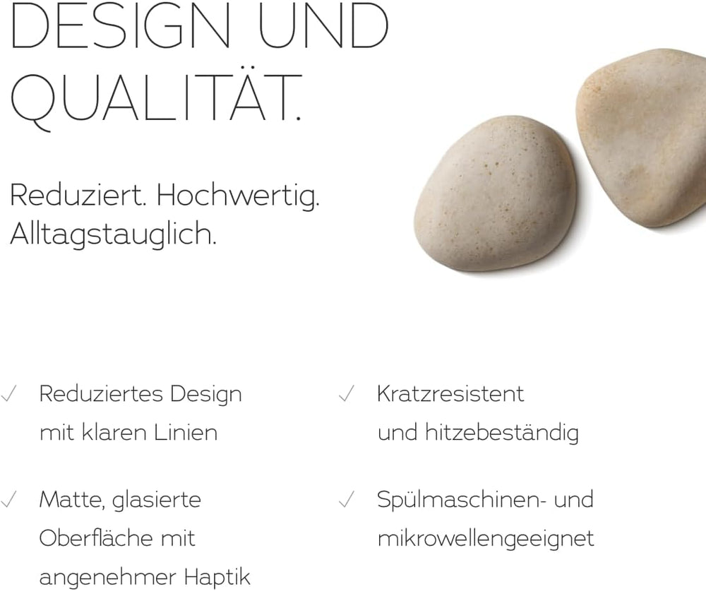 Set de veselă din gresie porțelanată pentru 6 persoane, 18 piese — mai solid și mai rezistent la zgârieturi decât farfuriile și bolurile din faianță, bej lucios | Set de veselă include 6 farfurii de cină, 6 farfurii de desert și 6 boluri -