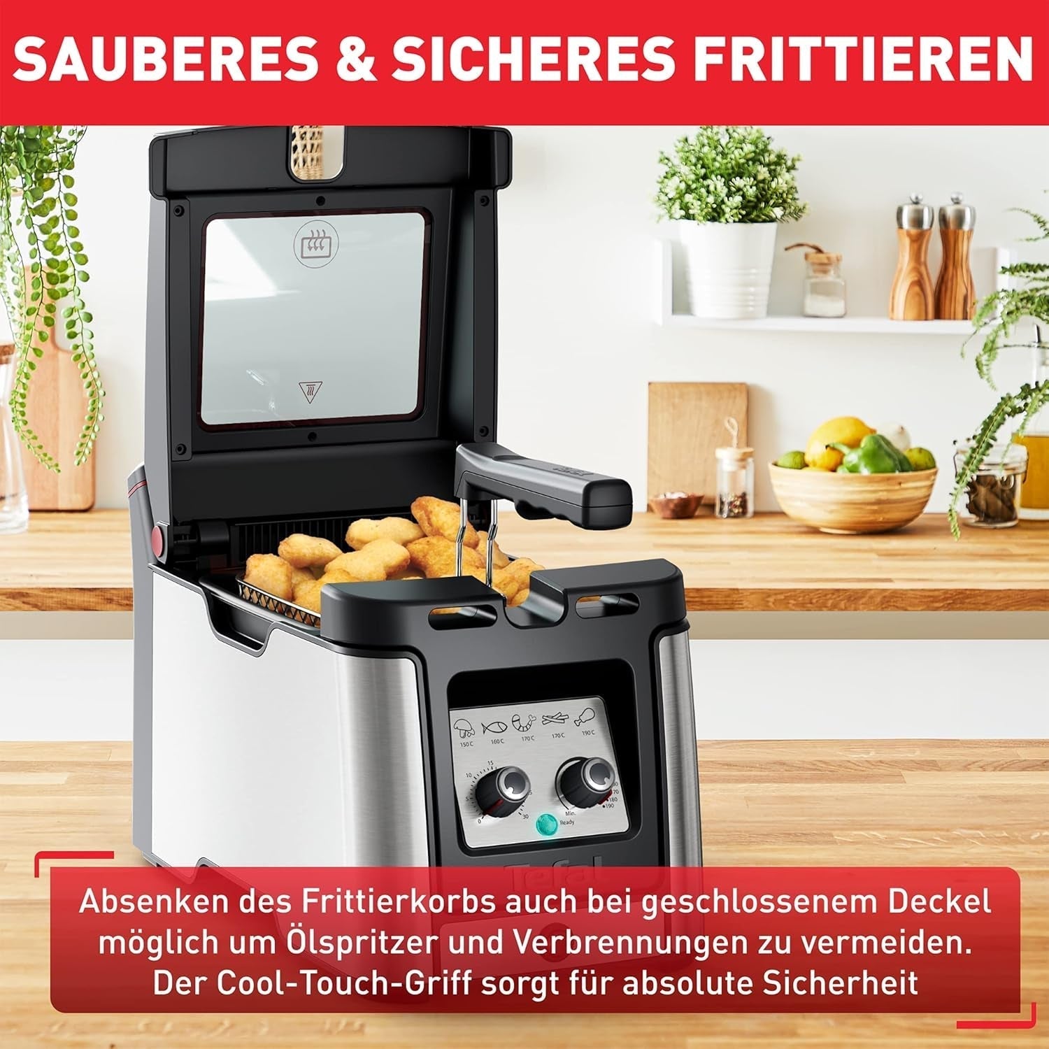 Tefal FR600D Clear Duo frituregryde, stegning med mindre røg og lugt, 1,2 kg kapacitet, termostat, timer, stort udsigtsvindue uden tåge Hvidevarer Naty Shop