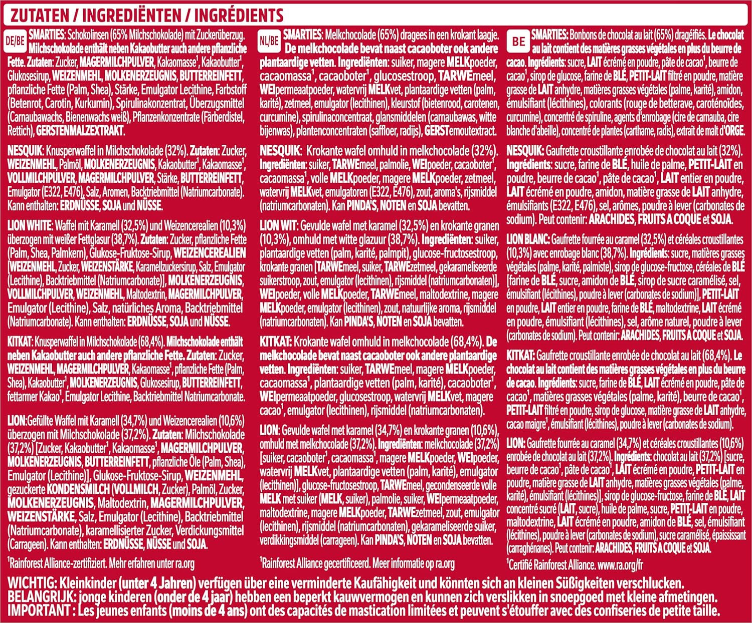 Nestlé Mini Mix chokoladebarer, fem lækre smagsvarianter, 19 barer, pakke med 2 (1 x 321g)