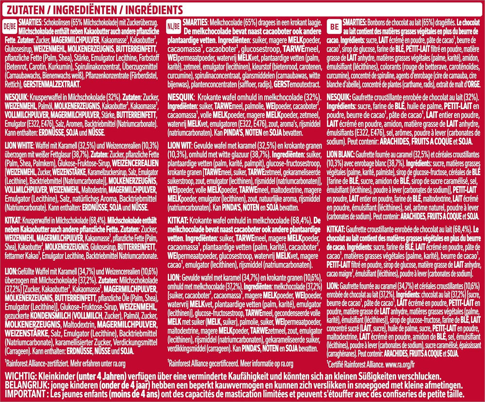 Nestlé Mini Mix chokoladebarer, fem lækre smagsvarianter, 19 barer, pakke med 2 (1 x 321g)