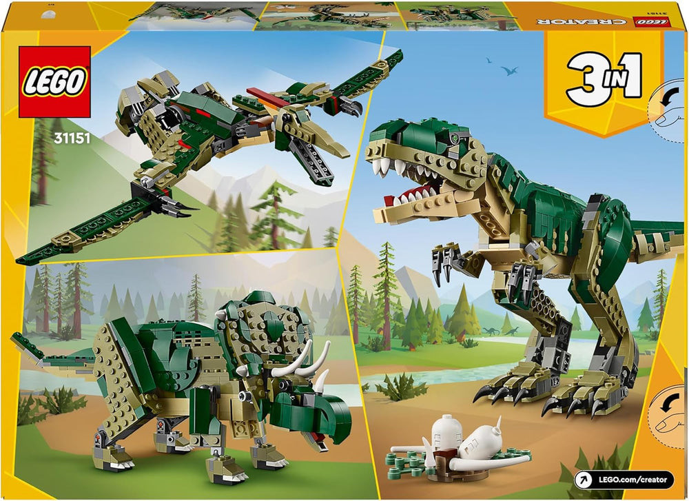 LEGO Creator T.Rex, Dino 3-i-1 Transformable Triceratops eller Pterodactyl, mobil dinosaurmodel til børn, gave til drenge og piger 31151 byggesæt Besuche den LEGO-Store