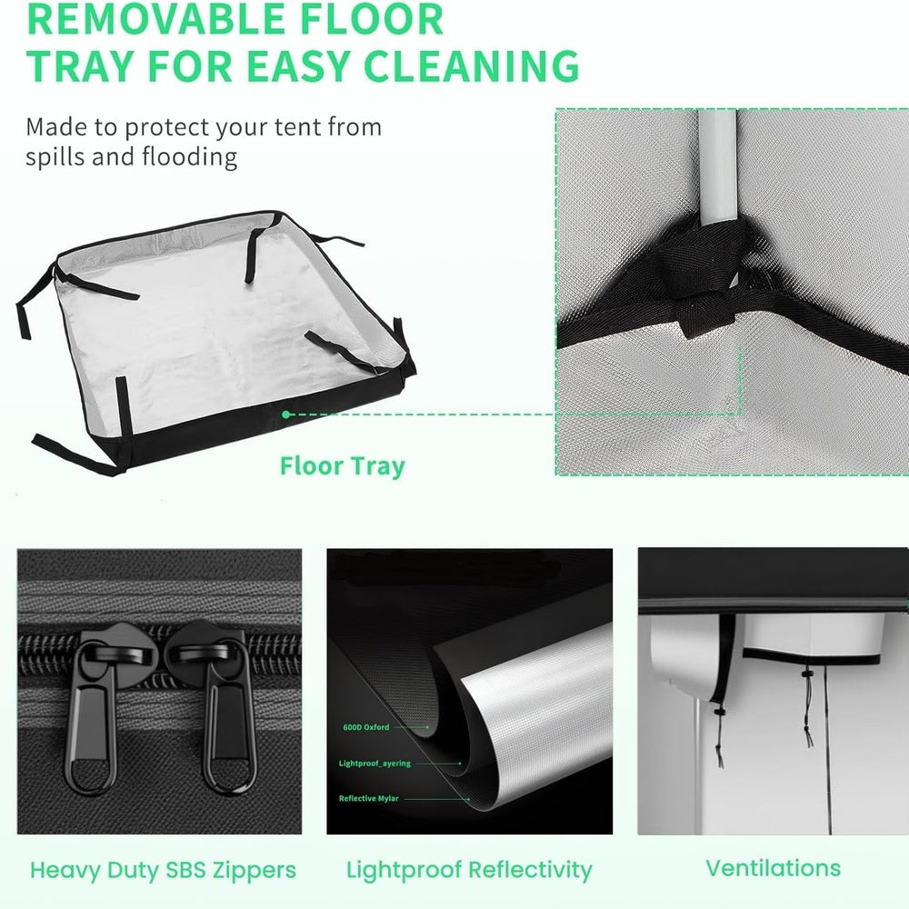 Grow Telt 80x80x180cm Grow Telt med aftagelig vandtæt bundbakke Ideel størrelse til hydroponics
