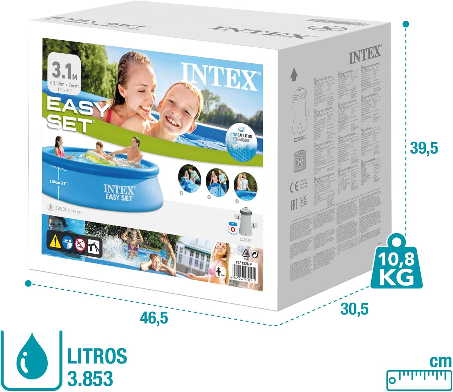 Intex 28122NP - Rund Above Ground Pool Easy Set, Filterpumpe 1250 L/h, 3853 L, PVC, Blå, 305x76 cm