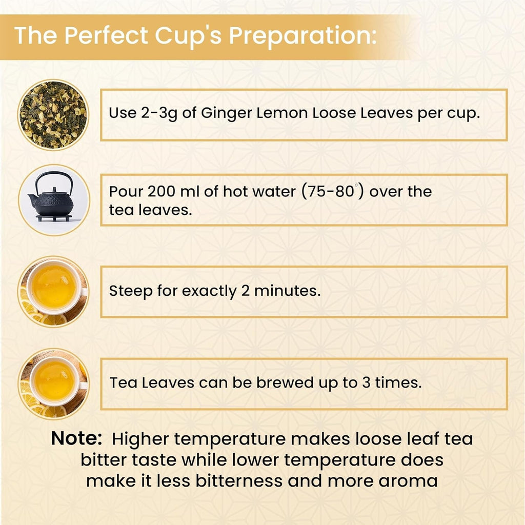 Ceai verde cu ghimbir și lămâie de  - 100% ceai verde japonez - aromă de citrice (30 g)