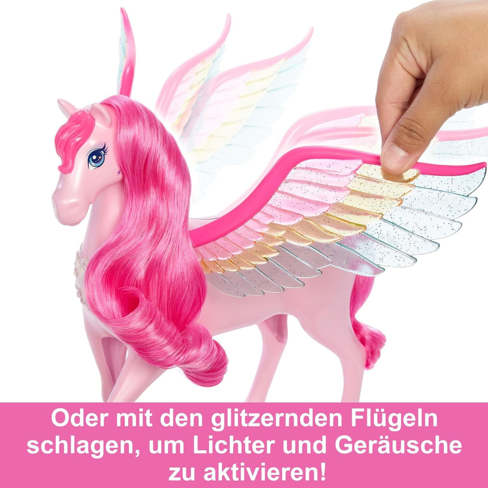 Barbie A Hidden Magic Pegasus - interaktivt legetøj med lys og lyde, 10 tilbehør, regnbuevinger, til børn fra 3 år, HLC41 Naty Shop Dolls
