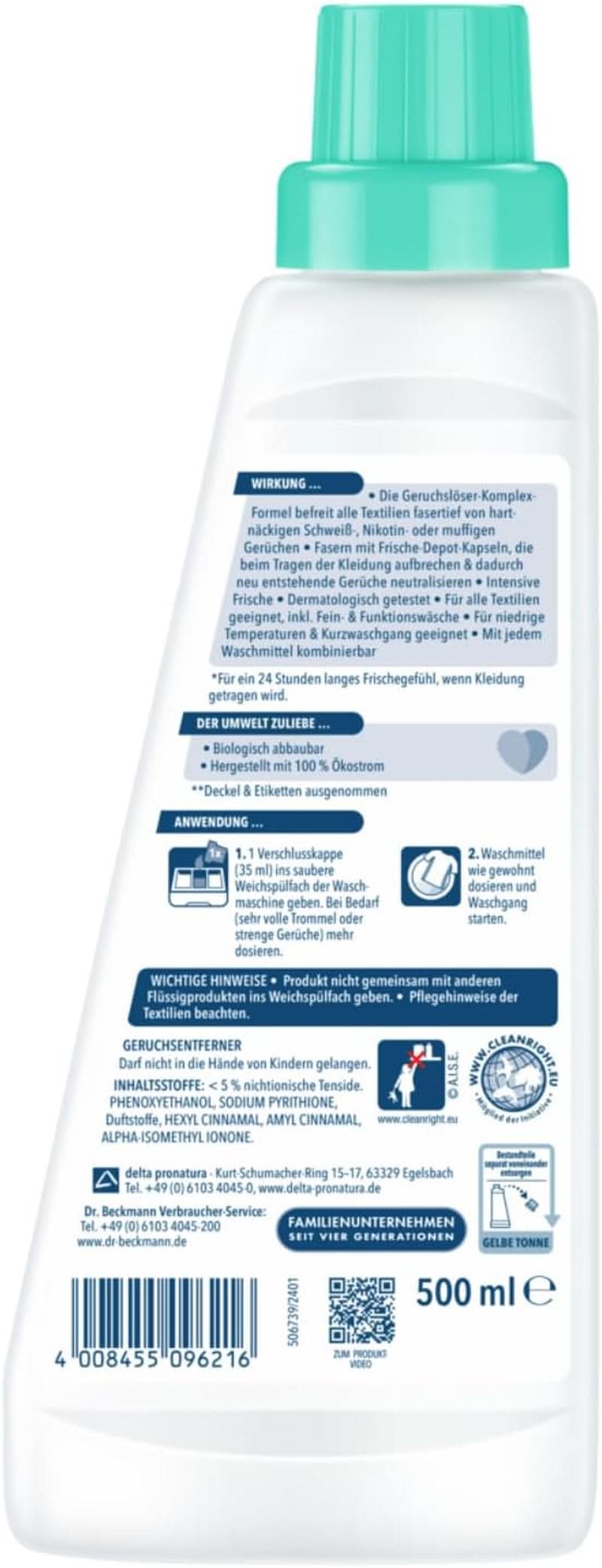 Dr Beckmann lugtfjerner, fjerner genstridige lugte fra dybe luv tæpper, 500 ml Naty Shop