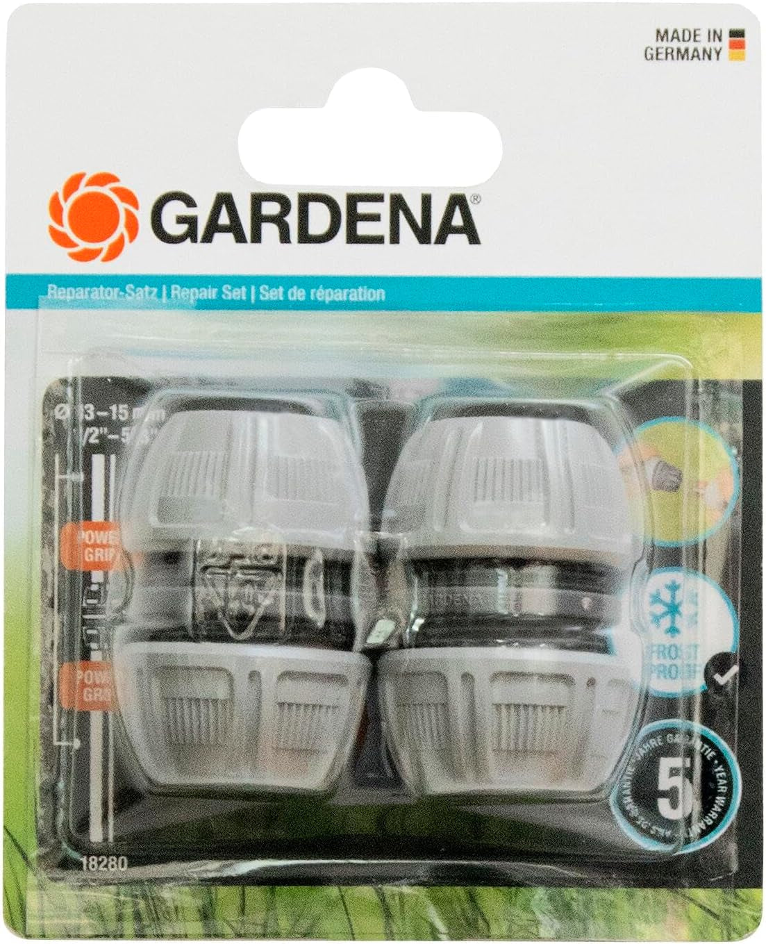 Set de cuplaje Gardena: Cuplaj furtun pentru prelungitor de 13 mm (1/2 inch) și 15 mm (5/8 inch), chiar și sub presiune mare a apei, asamblare ușoară (18283-20)