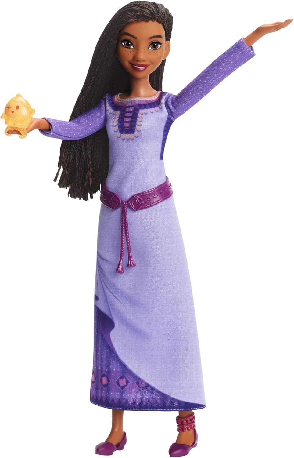 Mattel Disney Wish synger Asha af Rosas Modepuppe & Star Figur, beweglich mit abnehmbarem Outfit, synger "This Wish" på engelsk