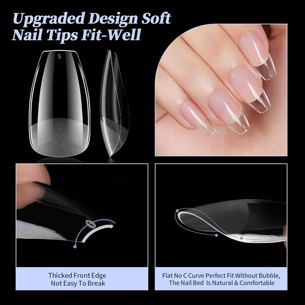 Unghii artificiale scurte, 500 bucăți gel moale acoperire completă vârfuri de unghii pentru unghii cu gel 12 mărimi vârfuri de unghii pre-lustruite pentru unghii cu gel, unghii artificiale scurte sicriu pentru extensii de unghii cu cutie