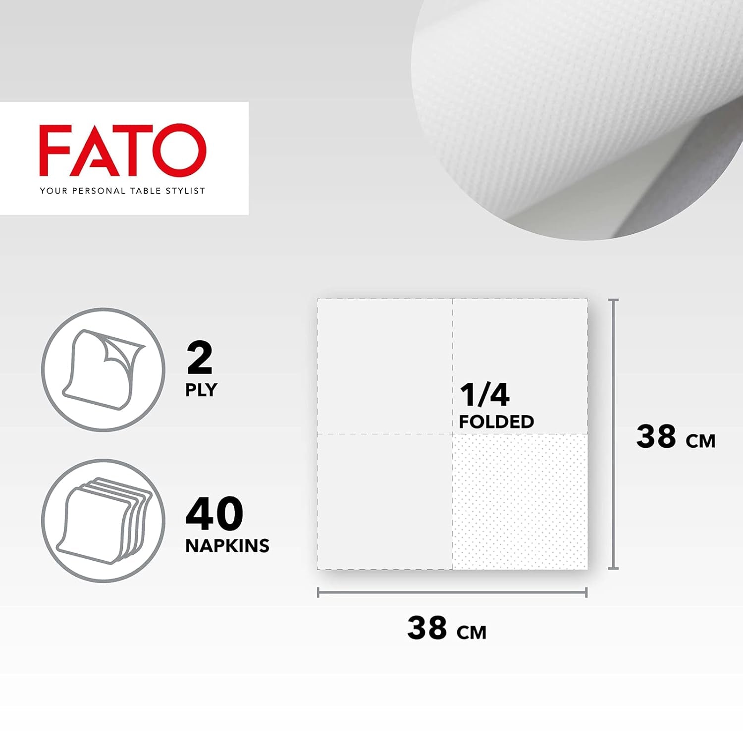 , Șervețele de hârtie de unică folosință, moi și delicate, pachet de 40 de șervețele, dimensiune 38X38 pliate în 4, 2 straturi, culoare albă, 100% hârtie din celuloză pură, certificate Fsc (pachet de 3)