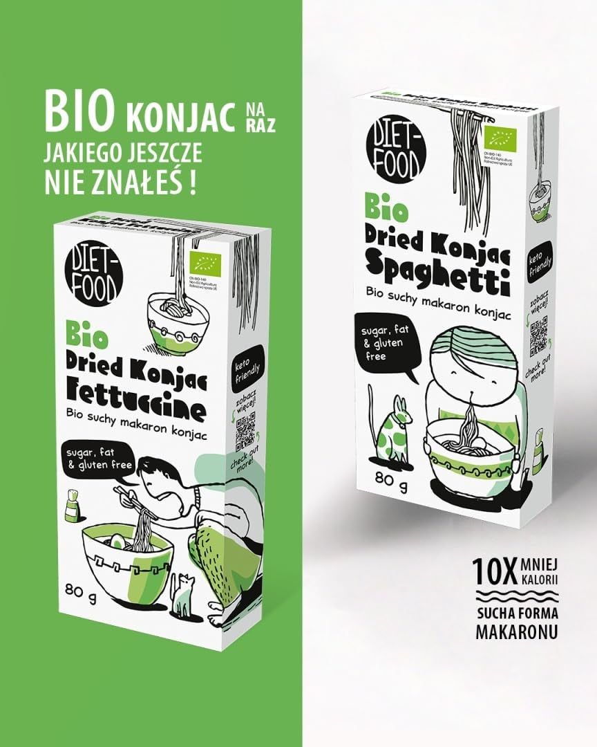 Fettuccine Konjac Shirataki Organic 80g - Lavt kalorieindhold og lavt kulhydrat, glutenfri, lavt kulhydrat, velegnet til keto diæter, med tapiokamel