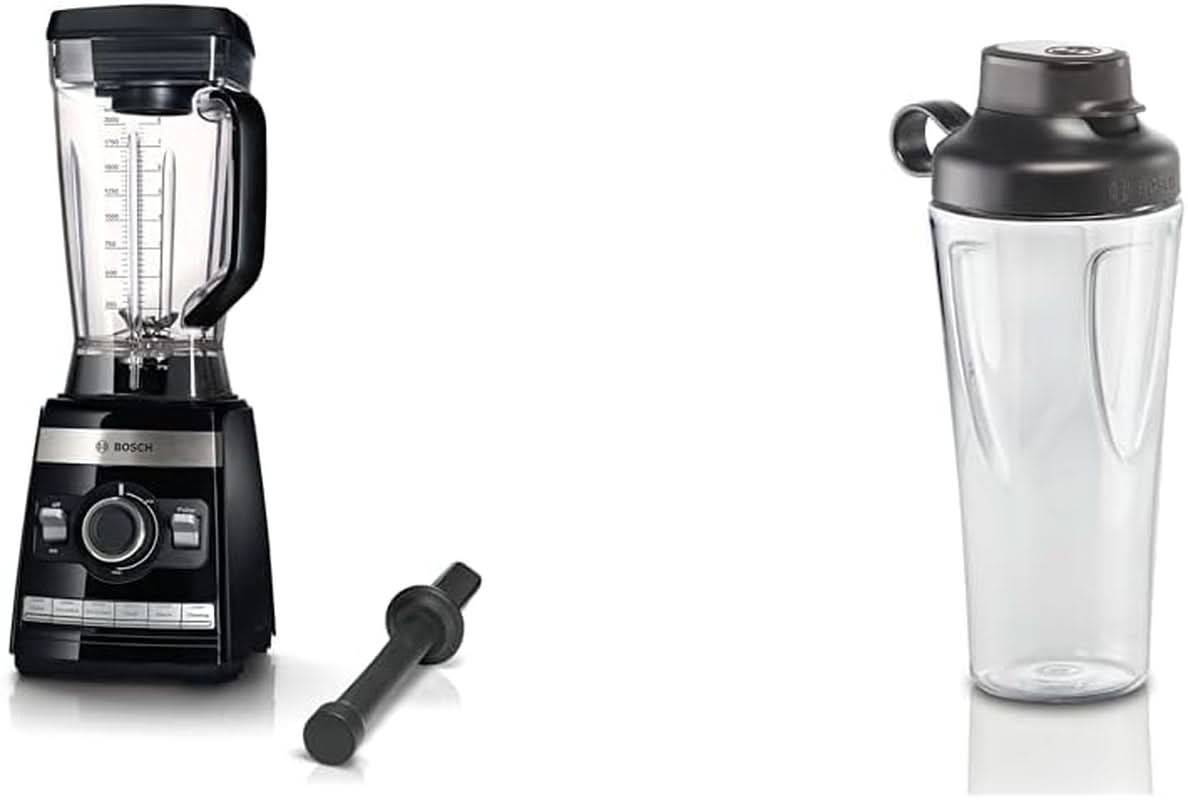 Bosch Standmixer Vitaboost MMBH6P6BDE, 6-Klingen-Edelstahlmesser, 2.5L Tritan-Mixbehälter, Stopfer, 6 Automatikprogramme, Rezeptbuch, Bpa-Frei, Einfache Reinigung, 45.000 U/Min, 1600 W, Schwarz Kucatarie Naty Flare Rezeptbuch Deutsch