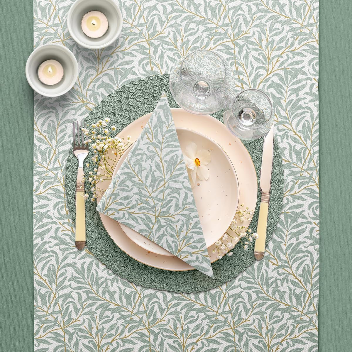 PAW - Airlaid Table Runner (40 Cm X 24 M) I Decorațiuni de masă pentru comuniune, confirmare, nuntă, aniversare, petrecere în grădină, botez I Decorațiuni de masă Panglică de masă elegantă - Willow Branch I Willow Branch