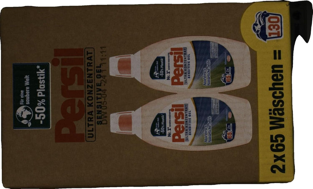Persil Ultra Concentrate Sensitive Gel (130 vaske), Flydende vaskemiddel til allergier og babyer i en mindre flaske for mindre plastik, Fjerner vanskelige pletter, Dermatologisk testet Naty Shop Vaskevaskemidler
