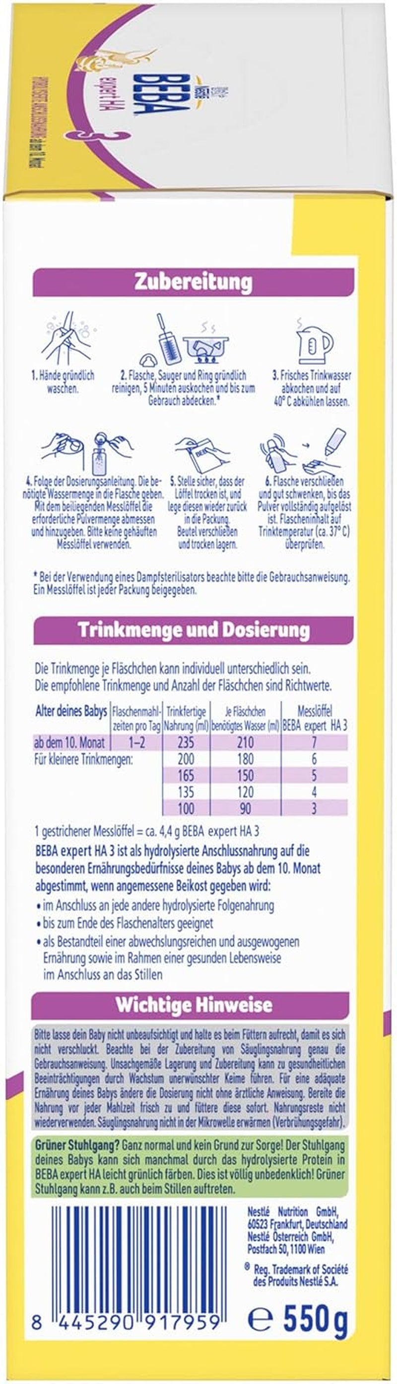 BEBA expert HA 3 Hydrolyseret fortsættelsesformel, fra 10 måneder, 1 pakke (1 x 550 g)
