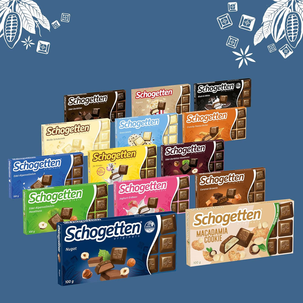 Schogetten Nougat chokoladebar 100g, portionsvis individuelt. En fryd. Stykke for stykke.