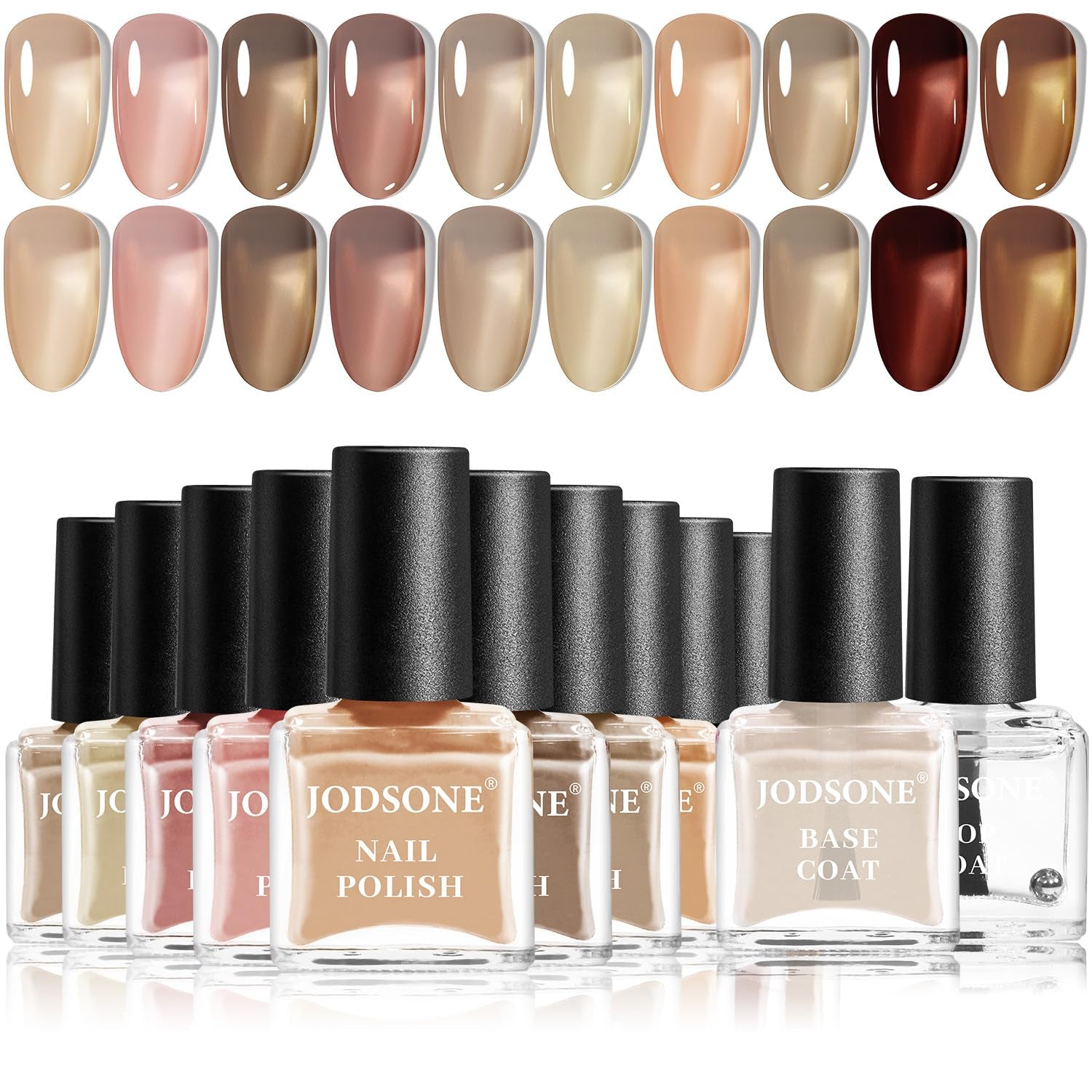 JODSONE 12 dele neglelak sæt 10 farver kombination 2 base coat og top coat hurtigtørrende neglelak til amatører og begyndere