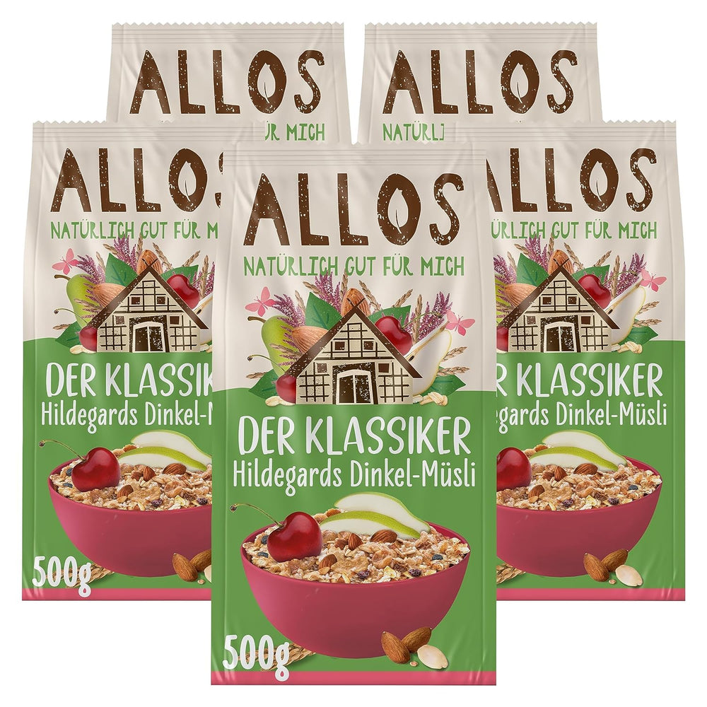 Allos usødet protein müsli | Økologisk müsli | Havregryn | Korn til morgenmad | Vegansk (5 x 450 g), 1 stk (pakke med 5)