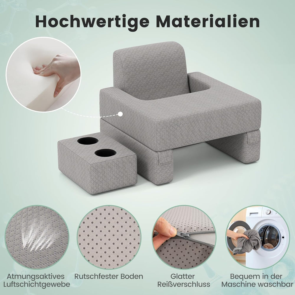 Pernă de citit pentru pat și canapea, pernă pentru cărți, combinabilă liber cu suport pentru băuturi și husă lavabilă, pernă reglabilă pentru biroul laptopului pentru citit, jocuri, lucru, scris (gri)