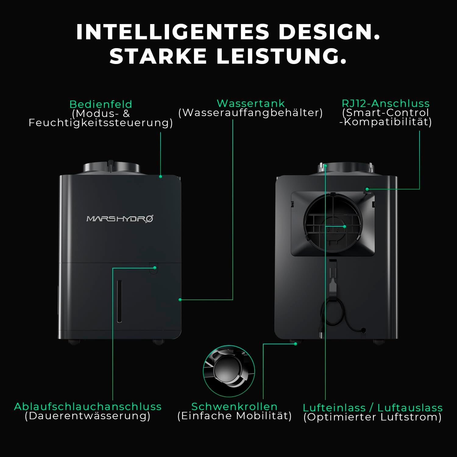 MARS HYDRO Affugter, 12L/dag, Automatisk afrimning, Timerfunktion, Rumaffugter til væksttelte, kældre og planter, 1,2L vandtank