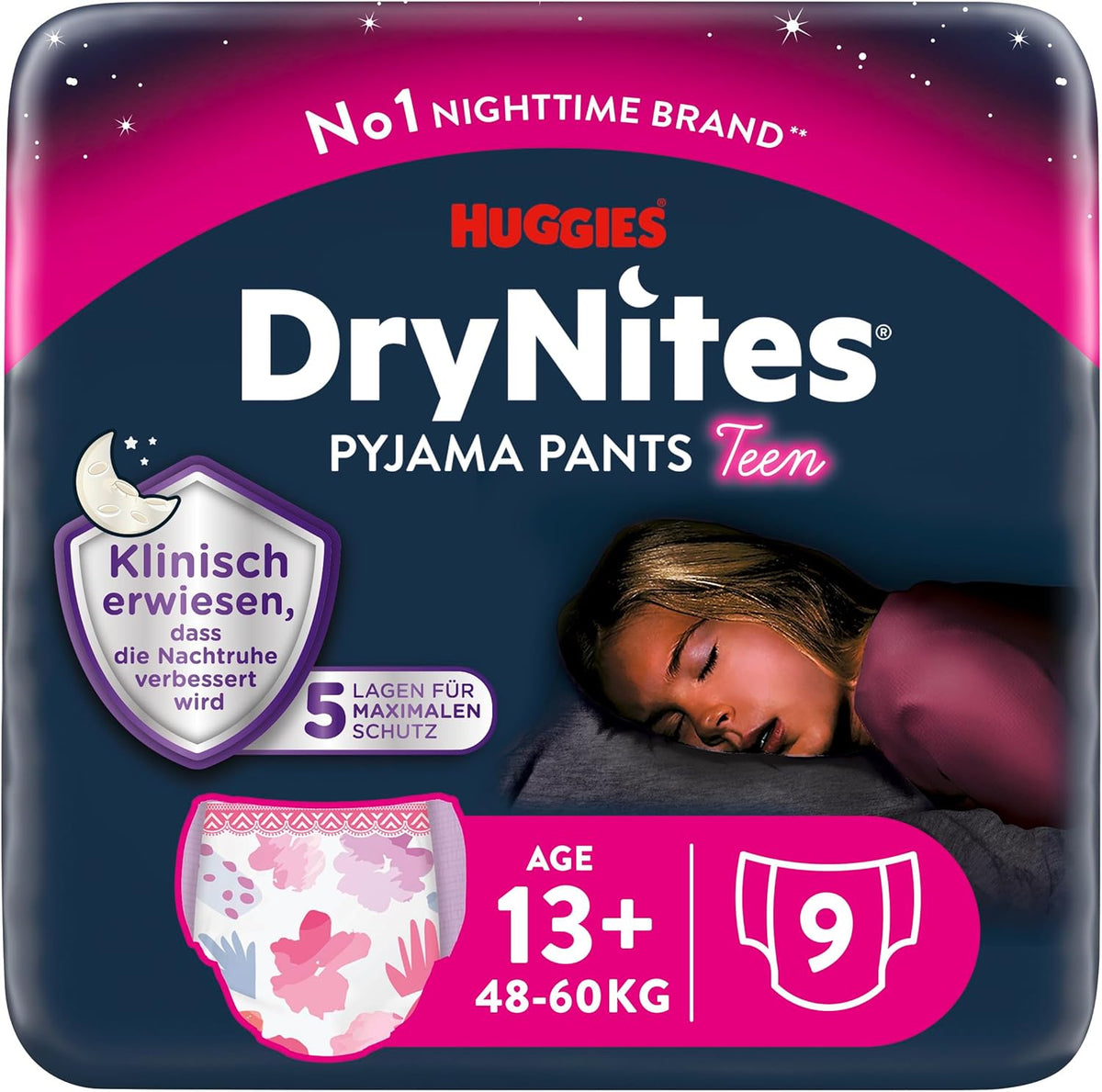 Huggies DryNites nattesengevædningsbleer til piger 13-ca. 17 år (48-60 kg) 27 Count (3x9) Månedlig pakke trussebleer