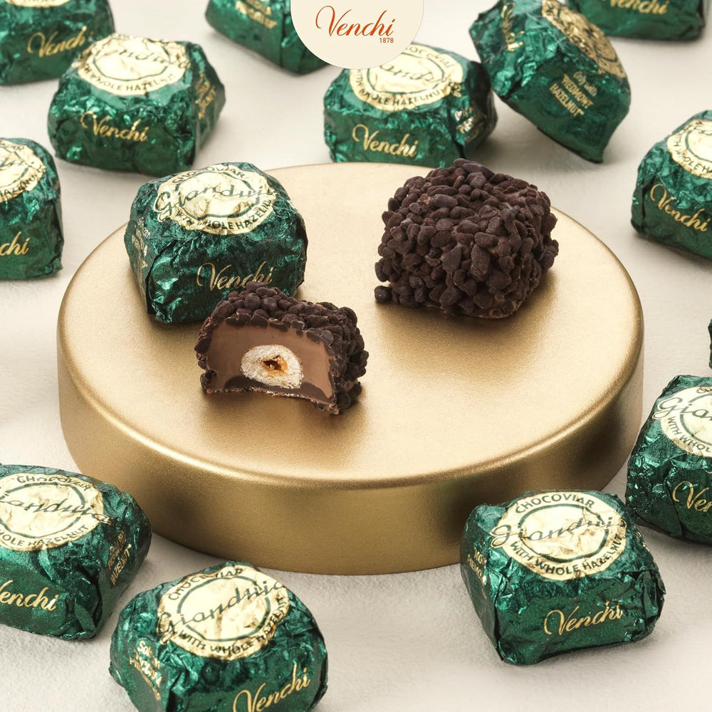 Venchi – Chocoviar Gianduia, praliner i 1 kg pose, Gianduia chokolade fremstillet udelukkende med "Piemonte skovhasselnødder", glutenfri, uden kunstige farver og uden konserveringsmidler
