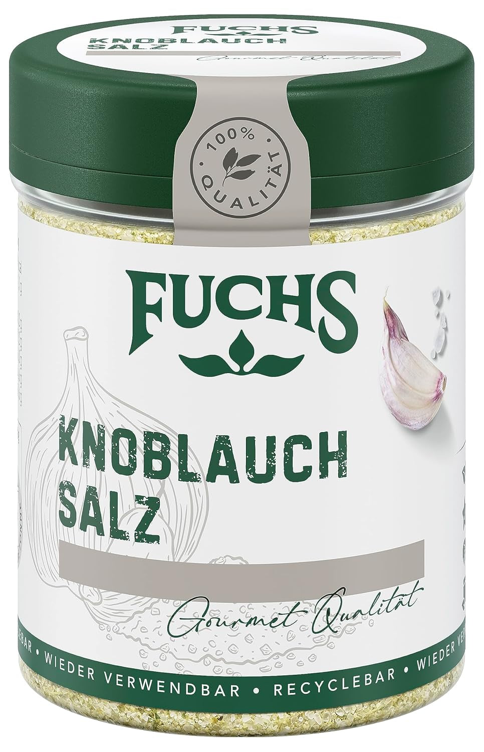 Fuchs Gewürze - Knoblauchsalz - Gewürzsalz für Dips, Saucen og Gemüse - naturlige ingredienser - 90 g i wiederverwendbarer, genbrugsbarer Dosis