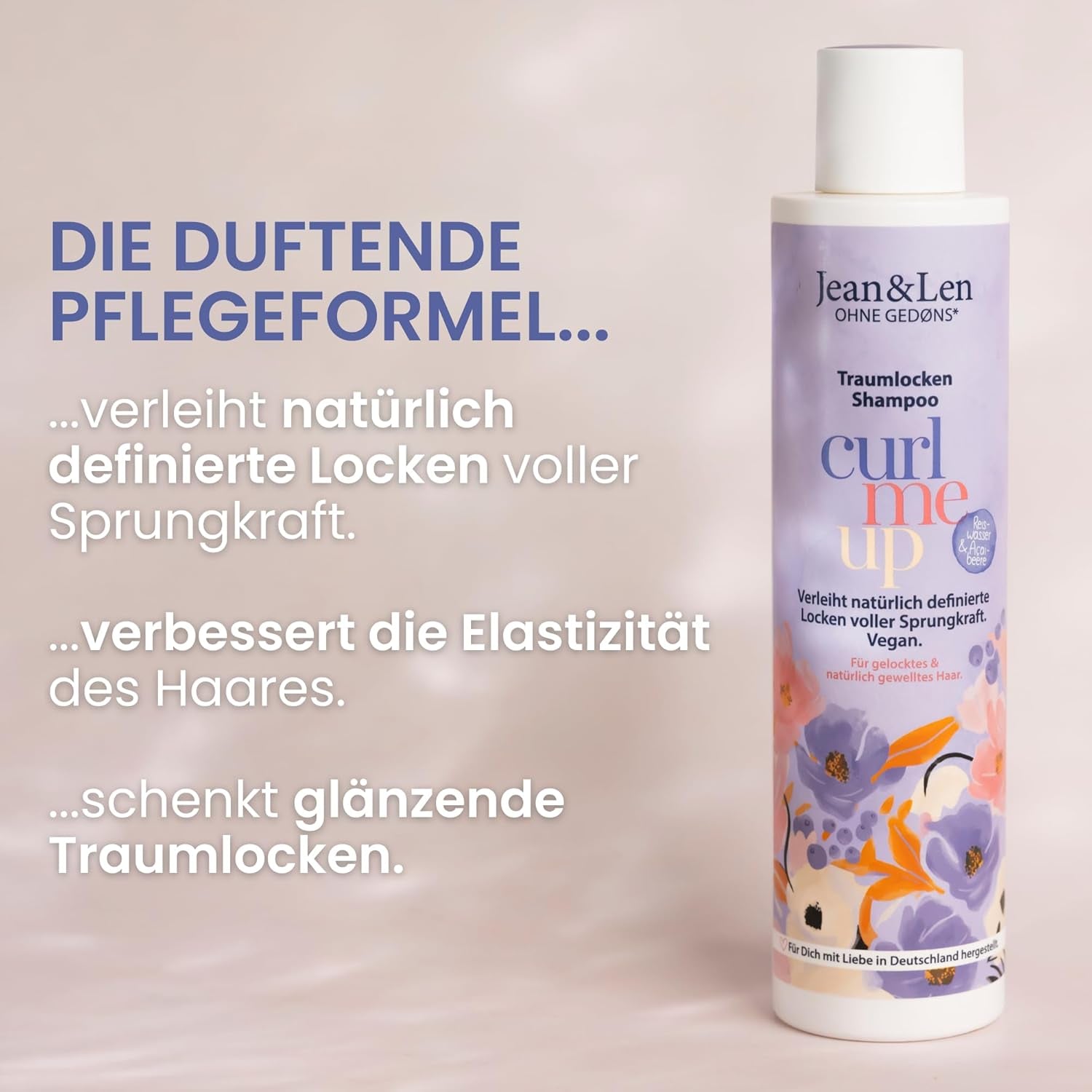 Jean & Len Dream Curls Shampoo Rice Water & Açai Berry, pentru păr creț și ondulat, 300 ml Jean & Len