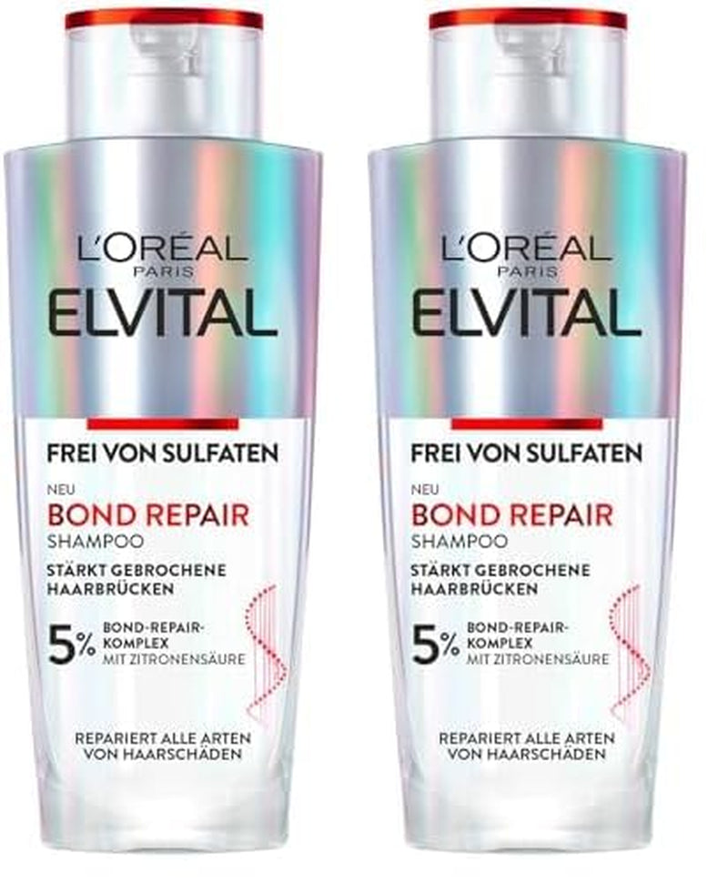 L'Oréal Paris Elvital Bond Repair Shampoo, Skånsom rensning til hårreparation Bruser og bad L'Oréal 2 x 200 ml Bond Repair Shampoo