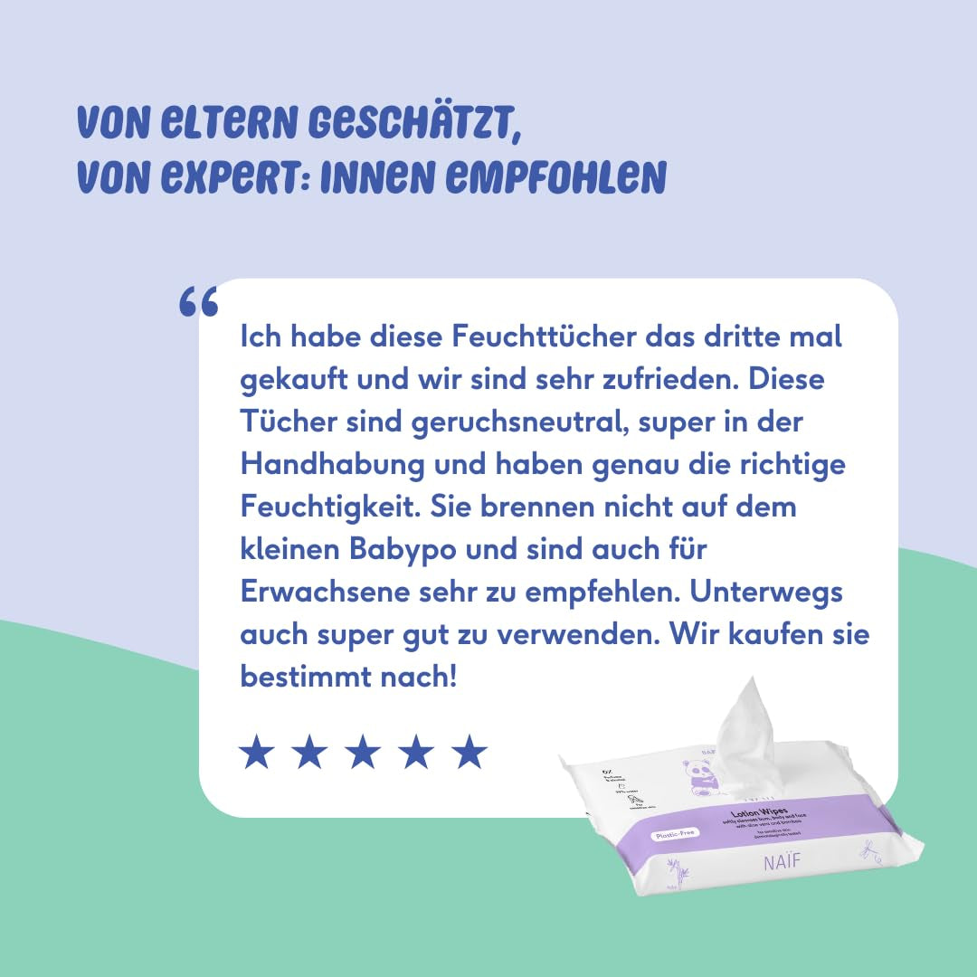 Naïf - Vådservietter uden plastik - 162 stykker (3 pakker med hver 54 servietter) - til babyer og børn - bund, krop, ansigt - med aloe vera og bambus - 0% duft og alkohol