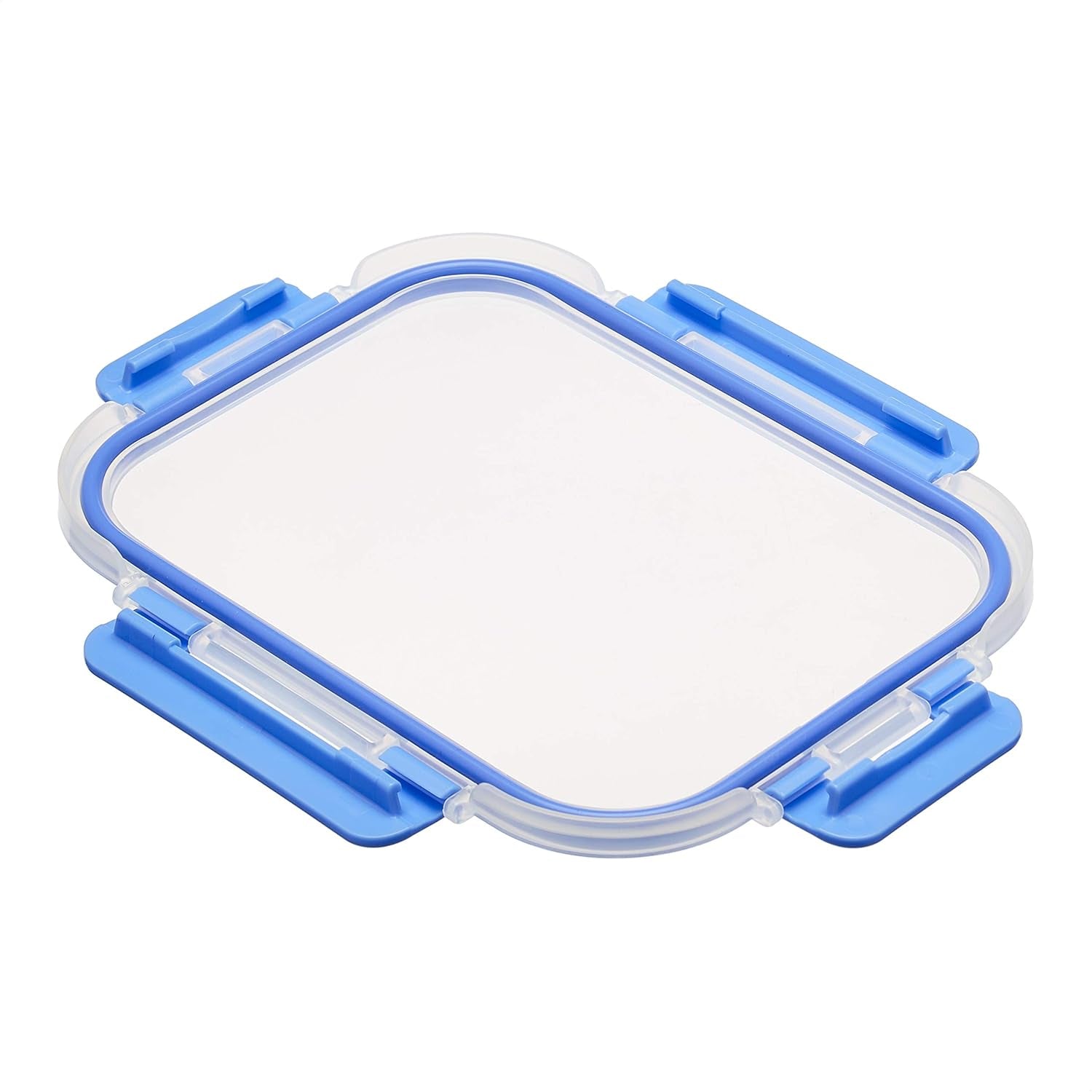 Containere pentru alimente Amazon Basics cu capace de sticlă cu închidere etanșă, set de 14 piese, 7 containere și 7 capace fără BPA, transparente cu bandă de silicon albastru Cutii depozitare alimente Naty Shop