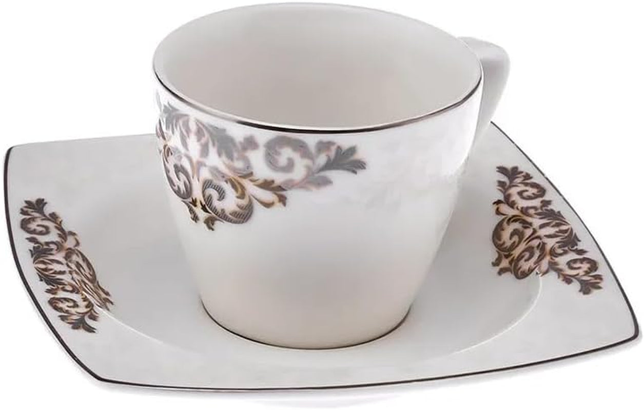 Set de cești espresso din porțelan KARACA Nazende - cești de cafea turcească de 80 ml cu farfurioare, serviciu de cafea modern cu 12 piese cu 6 cești de cafea și 6 farfurioare, cești Mocha - alb