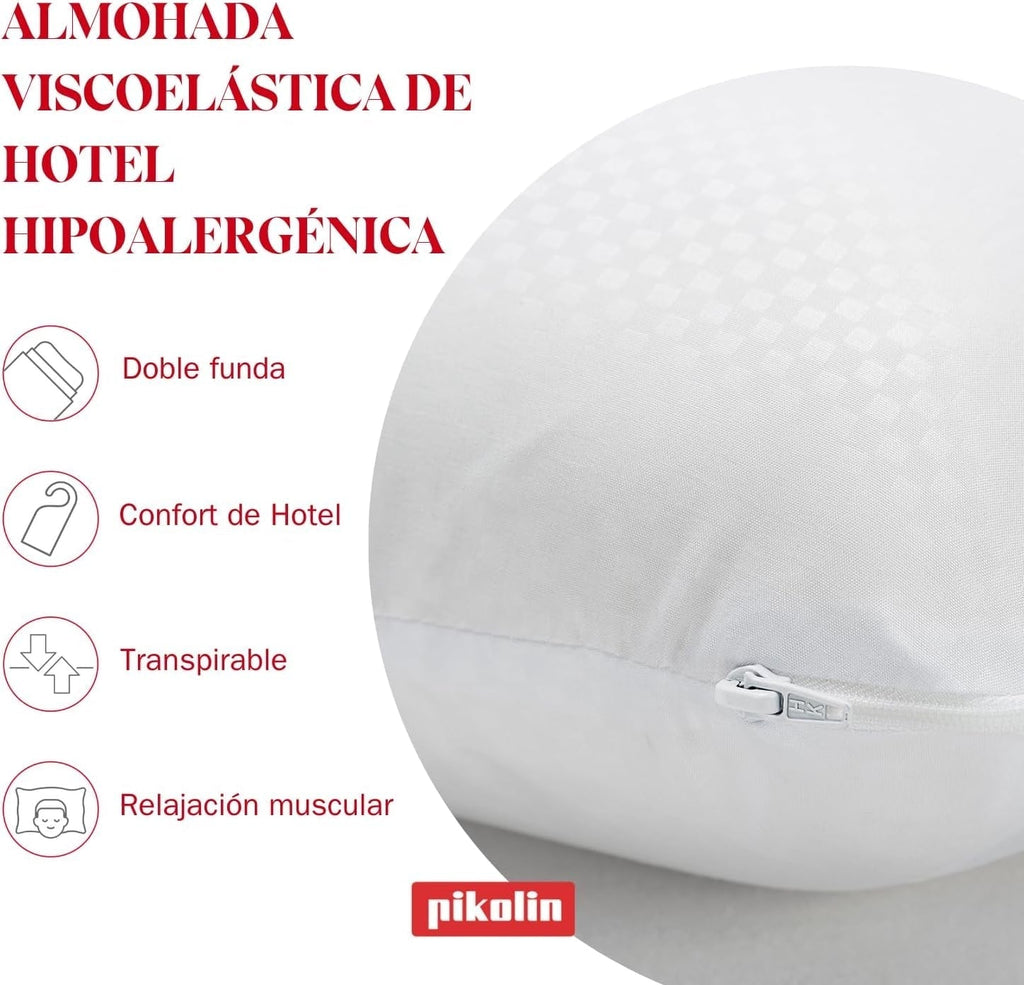 Pikolin Home - Pernă ergonomică viscoelastică cu capac dublu personalizabil cu miez din spumă de memorie pentru dormit pe lateral sau pe spate Perne standard Naty Shop