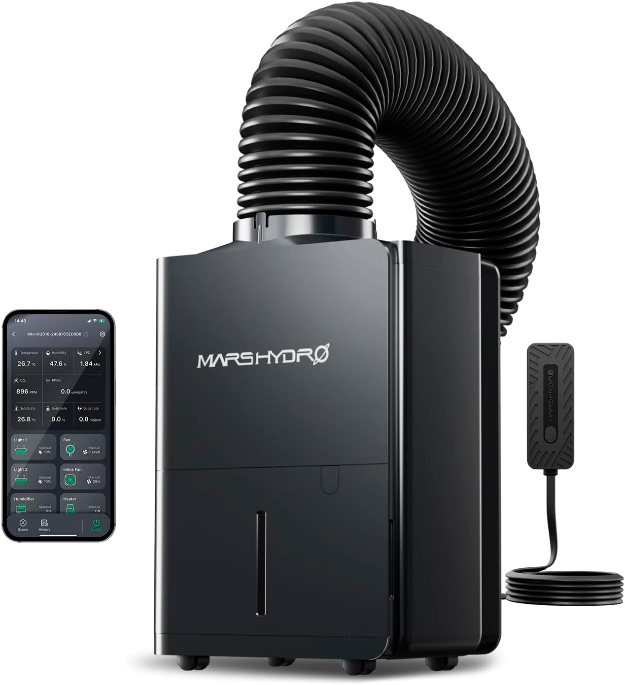 MARS HYDRO Affugter, 12L/dag, Automatisk afrimning, Timerfunktion, Rumaffugter til væksttelte, kældre og planter, 1,2L vandtank