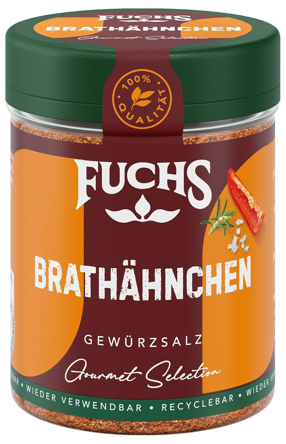 Fuchs Gourmet Selection Klassisch/Heimisch – Bratkartoffel Gewürzsalz, nachfüllbares Kartoffel Gewürz, Salz zum Würzen von Brat- & Ofenkartoffeln, Pommes Frites & Co, vegansk, 70 g