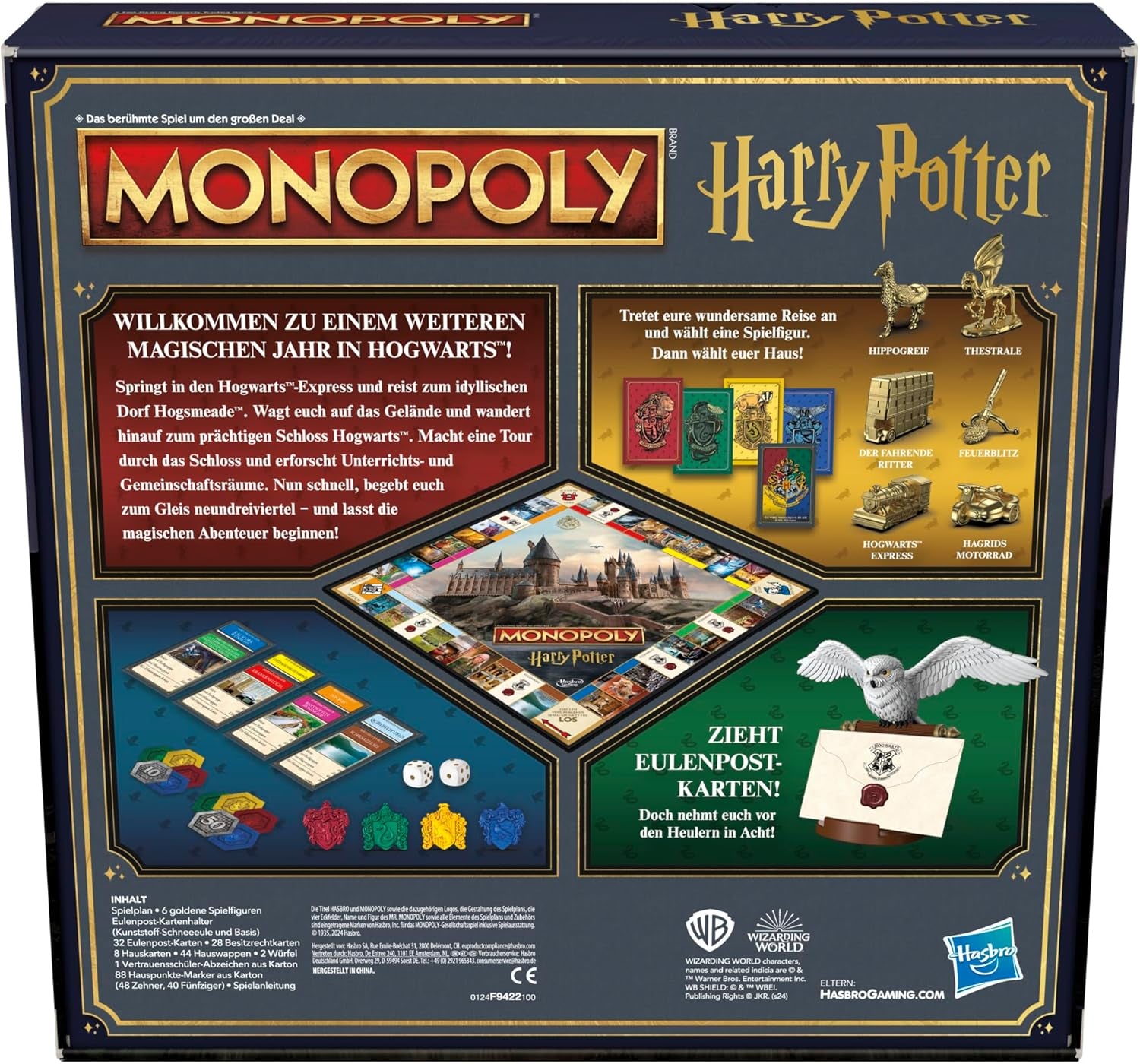 Monopol Harry Potter Edition brætspil, familiespil for 2 til 6 spillere, i alderen 8+ - tysk version
