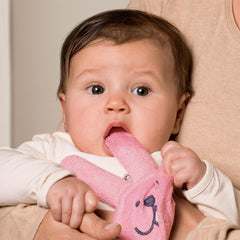 MAM Inel de dentiție pentru iepuri, mănușă de îngrijire orală pentru dinți, microfibră, 0+ luni, roz