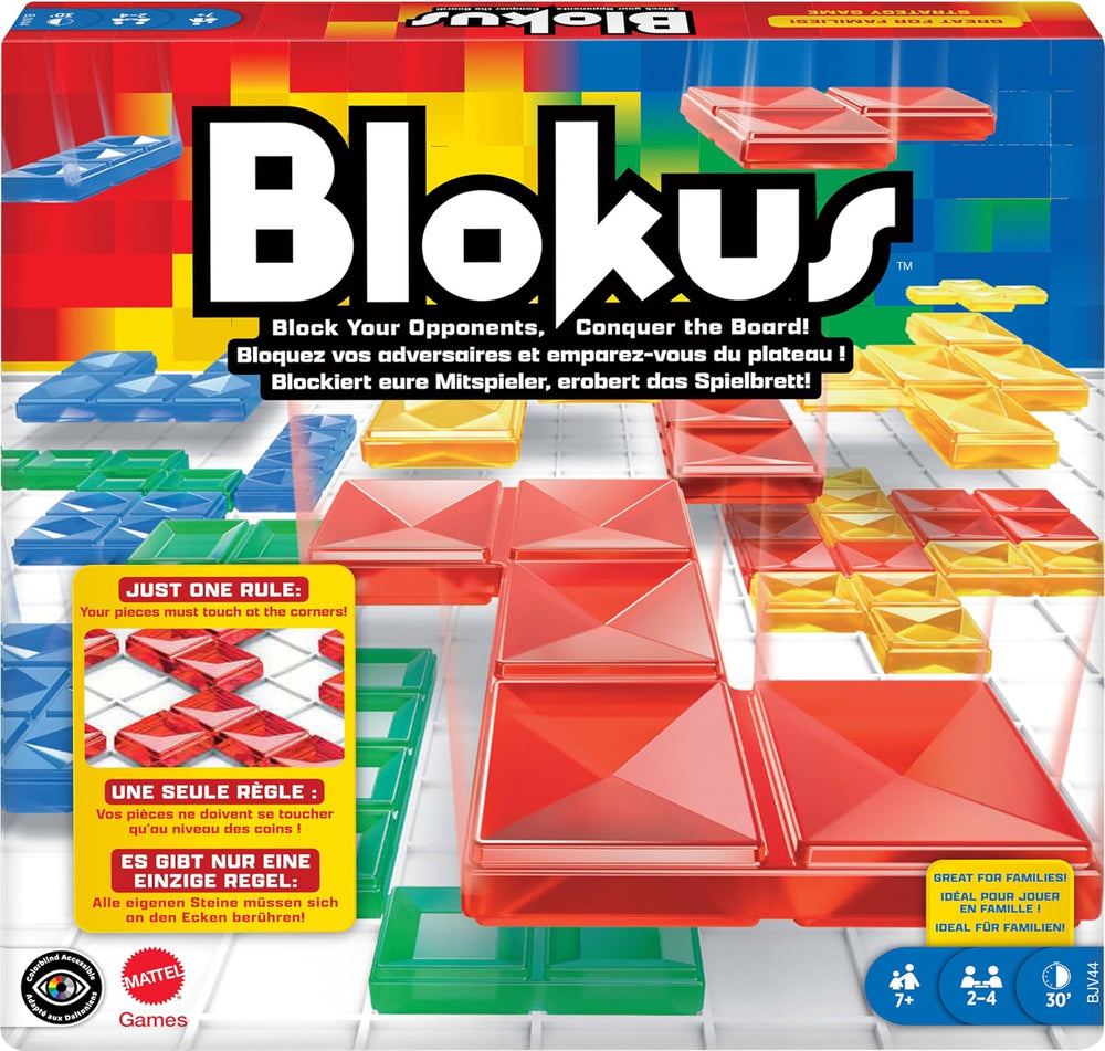 Mattel Games Blokus Spil, Familiebrætspil, Strategispil, 2-4 spillere, Festspil, Alder 7+, BJV44
